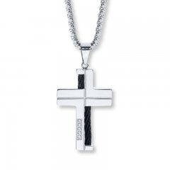 Men's Cross Necklace Diamond Accents Stainless Steel