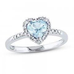 Aquamarine Heart Ring 1/10 ct tw Diamonds Sterling Silver