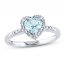 Aquamarine Heart Ring 1/10 ct tw Diamonds Sterling Silver