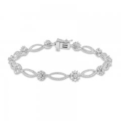 Sparks of Love Diamond Line Bracelet 1-1/3 ct tw Round/Baguette 10K White Gold