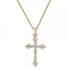 Diamond Cross Necklace 1/4 ct tw Round-cut 10K Yellow Gold