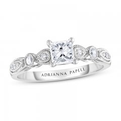 Adrianna Papell Diamond Engagement Ring 1/2 ct tw Princess/Round-cut 14K White Gold