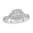 Adrianna Papell Diamond Engagement Ring 7/8 ct tw Princess/Round/Baguette-cut 14K White Gold