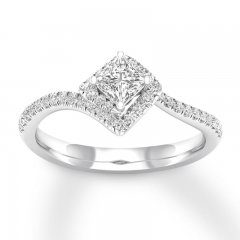 Diamond Engagement Ring 3/4 ct tw Princess/Round 14K White Gold