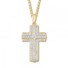 Men's Diamond Cross Necklace 1/3 ct tw 10K Yellow Gold 22"