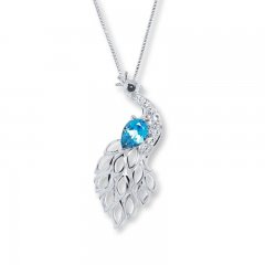 Peacock Necklace Blue & White Topaz Sterling Silver