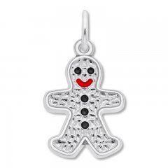 Gingerbread Man Charm Black & Red Enamel Sterling Silver