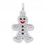 Gingerbread Man Charm Black & Red Enamel Sterling Silver