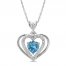 Blue Topaz & White Lab-Created Sapphire Heart Necklace Sterling Silver 18"