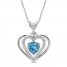 Blue Topaz & White Lab-Created Sapphire Heart Necklace Sterling Silver 18"