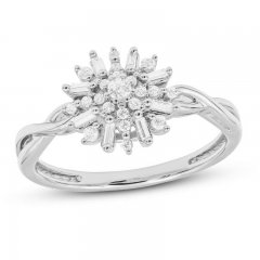 Sparks of Love Diamond Ring 1/4 ct tw Round/Baguette 10K White Gold