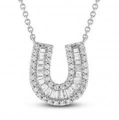 Diamond Horseshoe Necklace 1/3 ct tw Round/Baguette 10K White Gold 18"