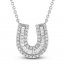 Diamond Horseshoe Necklace 1/3 ct tw Round/Baguette 10K White Gold 18"