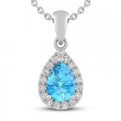 Blue Topaz & White Lab-Created Sapphire Necklace Sterling Silver 18"