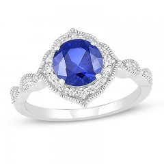 Blue & White Lab-Created Sapphire Ring Sterling Silver