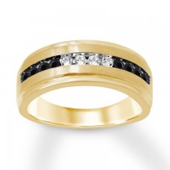 Men's Black/White Diamond Wedding Band 1/2 cttw 10K Yellow Gold