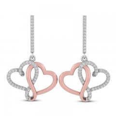 Joining Hearts Diamond Dangle Earrings 1/4 ct tw 10K Rose Gold Sterling Silver