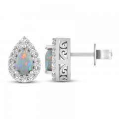 Lab-Created Opal & White Lab-Created Sapphire Earrings Sterling Silver