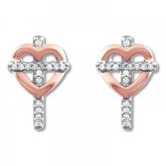 Diamond Cross Heart Earrings 1/20 ct tw 10K Two-Tone Gold