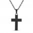 Men's Black Sapphire Cross Necklace Ion-Plated Stainless Steel 22"