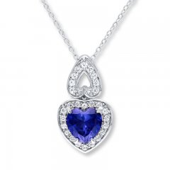 Heart Necklace Lab-Created Sapphires Sterling Silver