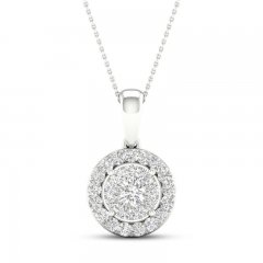 Multi-Diamond Necklace 1/2 ct tw Round-Cut 10K White Gold 18"