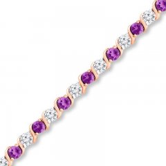 Amethyst and White Topaz Bracelet 10K Rose Gold