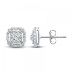 Diamond Earrings 1/3 ct tw Round/Baguette 10K White Gold