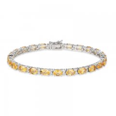 Citrine & White Lab-Created Sapphire Bracelet Sterling Silver 7.25"