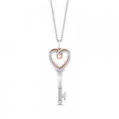 Hallmark Diamonds Key Necklace 1/10 ct tw Sterling Silver/10K Rose Gold 18"