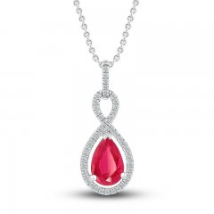 Lab-Created Ruby & White Lab-Created Sapphire Necklace Sterling Silver 18"