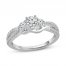 3 Stone Diamond Engagement Ring 3/4 ct tw Round-cut 10K White Gold