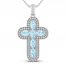 Aquamarine & White Lab-Created Sapphire Cross Necklace Sterling Silver 18"