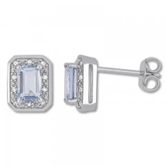 Aquamarine Earrings 1/15 ct tw Diamonds Sterling Silver