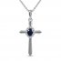 Blue Sapphire & Diamond Cross Necklace 1/20 ct tw 10K White Gold 18"