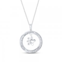 Diamond Paw Necklace 1/5 ct tw Round/Baguette 10K White Gold 18"