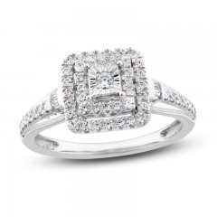 Diamond Engagement Ring 3/8 ct tw Round/Baguette 10K White Gold