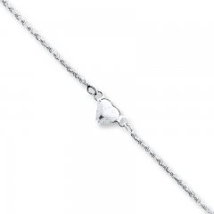 Puffed Heart Anklet Sterling Silver 9" Length