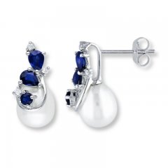 Cultured Pearl Earrings 1/20 ct tw Diamonds 10K White Gold