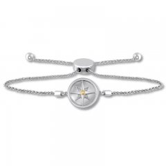 Compass Bolo Bracelet Diamond Accent Sterling Silver/10K Gold