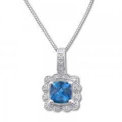 Blue Topaz Necklace 1/20 ct tw Diamonds Sterling Silver