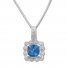 Blue Topaz Necklace 1/20 ct tw Diamonds Sterling Silver