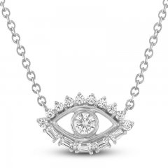 Diamond Eye Necklace 1/8 ct tw Round/Baguette 10K White Gold 18"