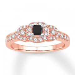 Black/White Diamond Engagement Ring 1/2 Carat tw 10K Rose Gold