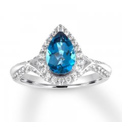 Blue Topaz Engagement Ring 5/8 ct tw Diamonds 14K White Gold