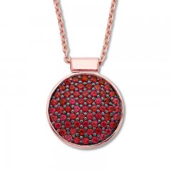 Lab-Created Ruby Disc Necklace Pave-set 10K Rose Gold 16"