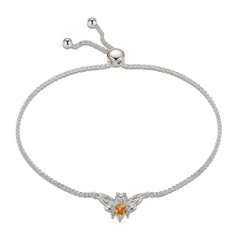 Citrine & White Lab-Created Sapphire Bee Bolo Bracelet Sterling Silver 9"