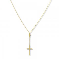 Cross Lariat Necklace 10K Yellow Gold 16" to 18" Adjustable