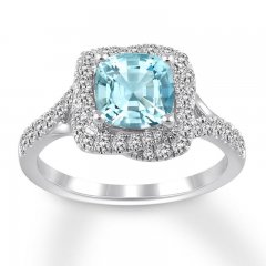 Aquamarine Engagement Ring 1/2 ct tw Diamonds 14K White Gold