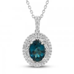 Neil Lane Topaz & Diamond Necklace 1/3 ct tw Oval/Baguette/Round-cut 14K White Gold 19"